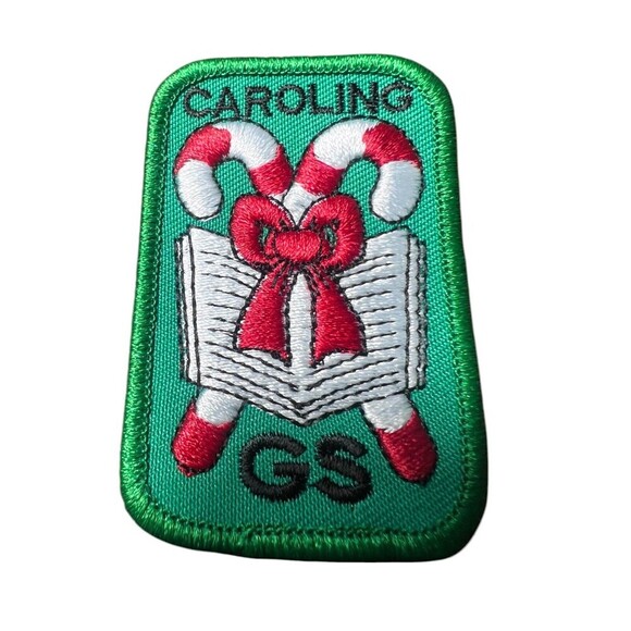 Vintage Girl Scouts Caroling Patch – 3” Green Candy Cane Holiday Embroidered - Picture 1 of 3